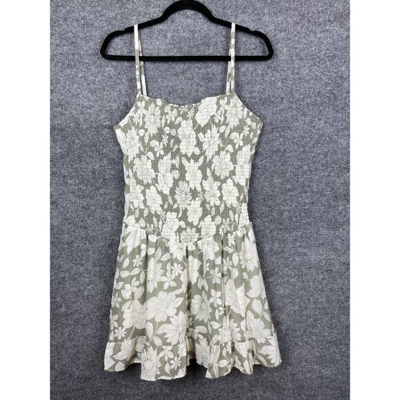 Derek Heart Dresses & Skirts - Derek Heart Midi Dress Green & White Floral Print Smocked Spaghetti Strap XL